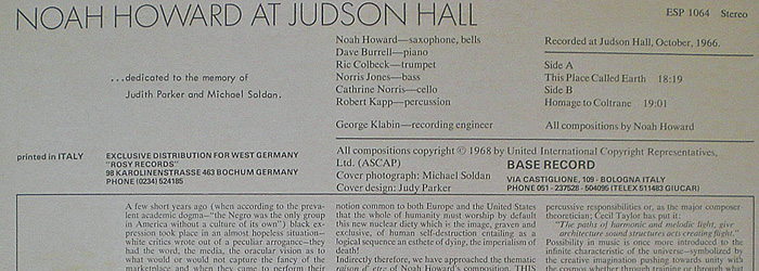 画像: Noah Howard at Judson Hall